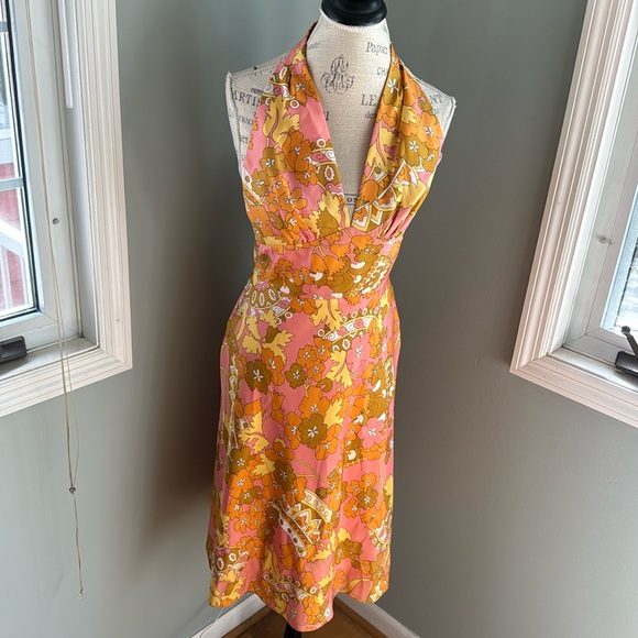 Vintage Laundry by Segal silk flower power halter dress EUC size 8 - Picture 2 of 9
